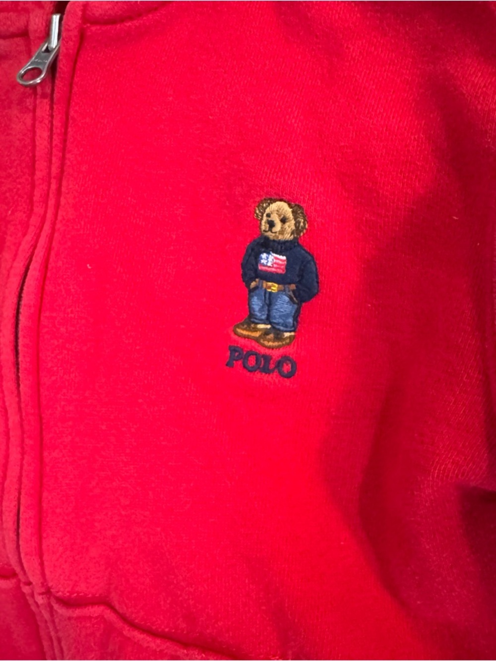 Polo Ralph Lauren Bear Embroidered Red Zip-Up Sweatshirt USA flag size 5